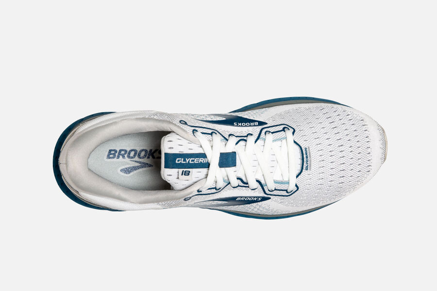 Brooks Glycerin 18 Road Running Shoes Mens - White/Blue - KSIWZ-6127